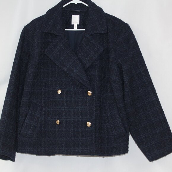 NWT Lauren Conrad Blue Pea Coat Size Woman’s‎ Plus 1X - Picture 1 of 8